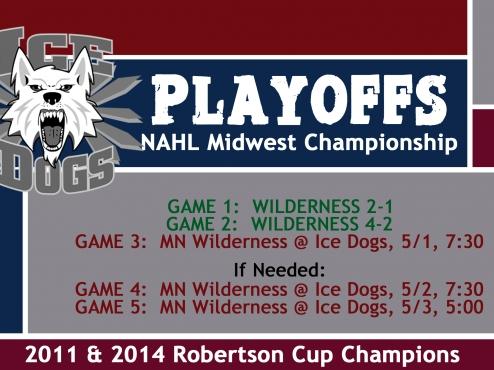 Ice Dogs Trail Wilderness 0-2 In Best of 5 Series
