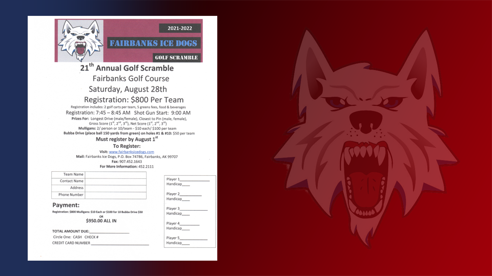 Register for the 2021 Ice Dogs Golf Scramble